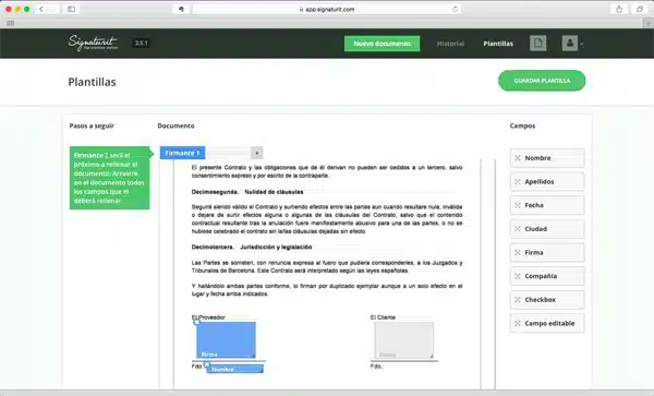 Creación de plantilla con campos de firma en Signaturit