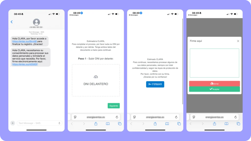Envío por sms de un proceso de firma electrónica 
